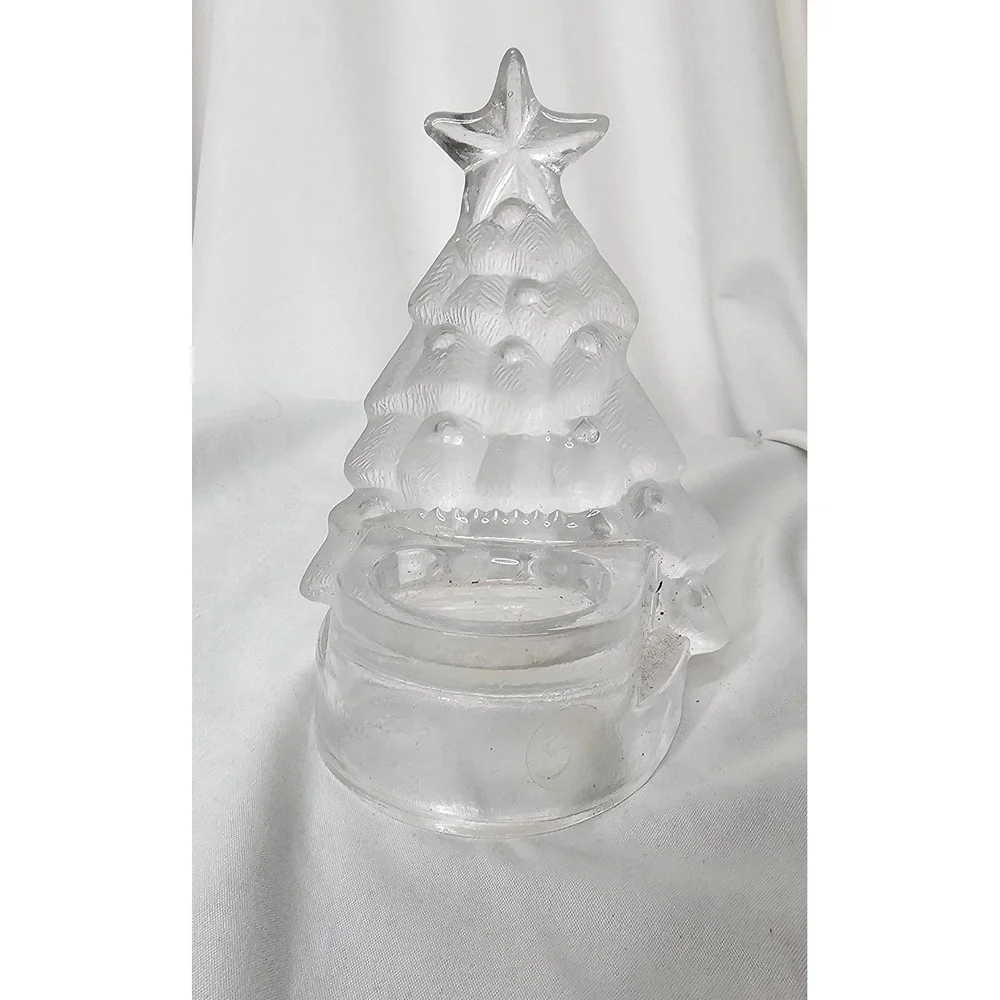 Glass Christmas Tree Votive Candle Holder 5.5in Clear Frosted Star Top